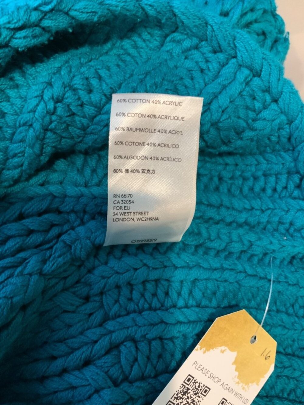 Free People My Only Sunshine Teal Blue Chunky Knit Mock Neck Sweater, Size XS - Picture 7 of 7